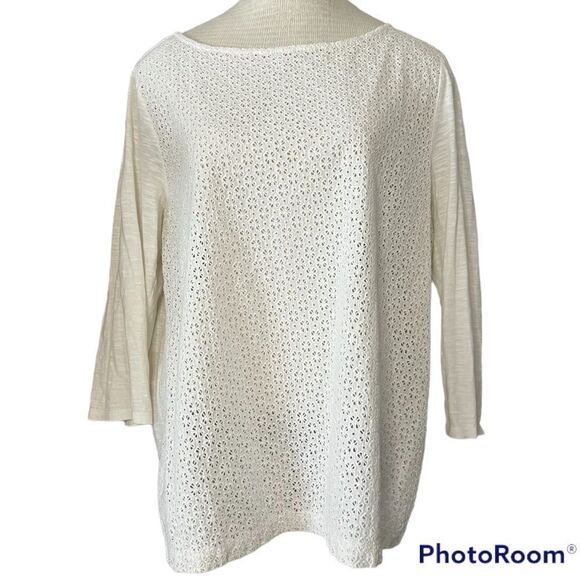 Ann Taylor loft white boat neck three quarter sleeve lace front top size XL - Picture 1 of 4